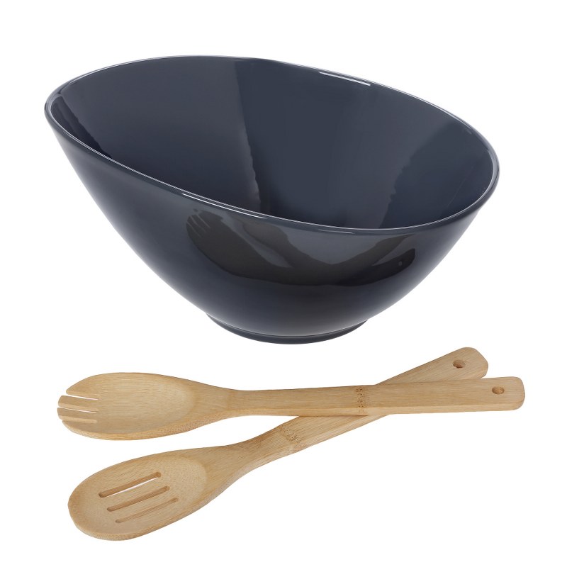 Σαλατιέρα Πορσελάνης Με Σετ Κουτάλες Bamboo 31x15,5εκ. CRYSPO TRIO 26.000.931 (Υλικό: Πορσελάνη, Χρώμα: Γκρι) - CRYSPO TRIO - 26.000.931